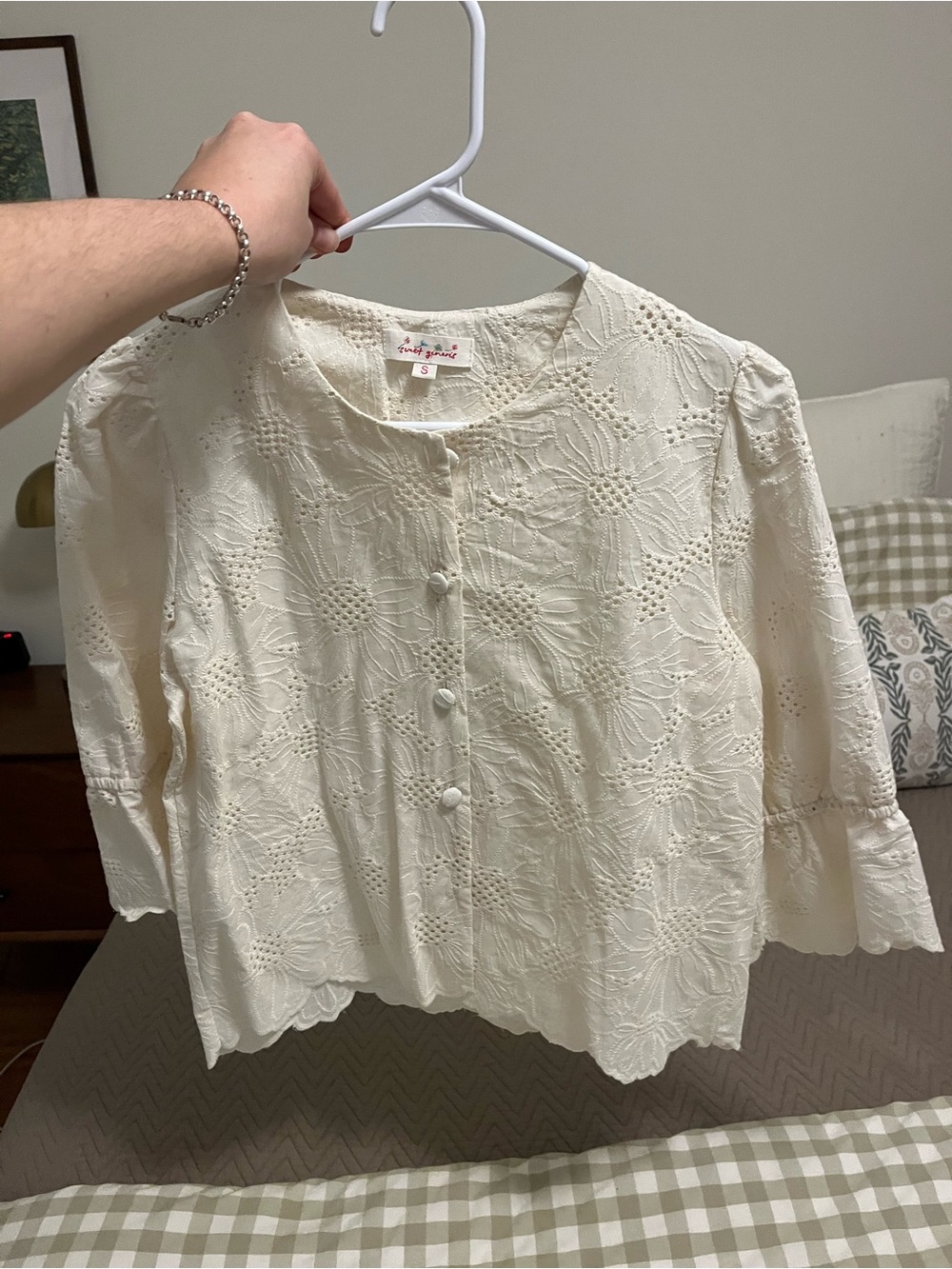 Sweet Generis Cream Floral Eyelet Button-Front Blouse
